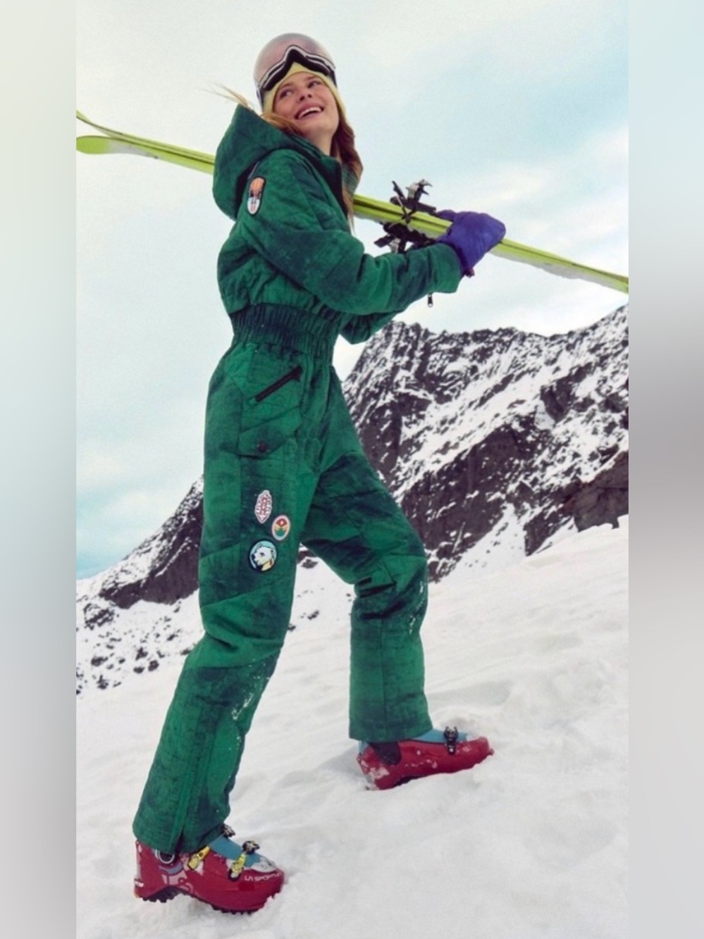 Free People Ski Suit Green All Prepped Patch One piece Medium NWT